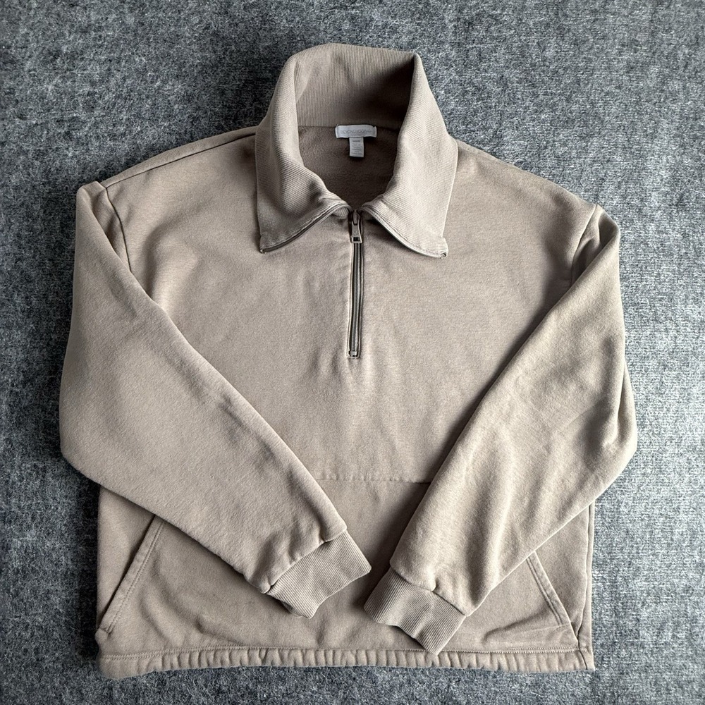 Beyond Yoga Quarter Zip Pullover Womens Medium Taupe Fleece USA Athleisure